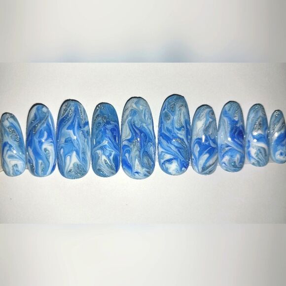 Hand crafted custom print 10pc short acrylic press on nails sz small - Picture 3 of 7